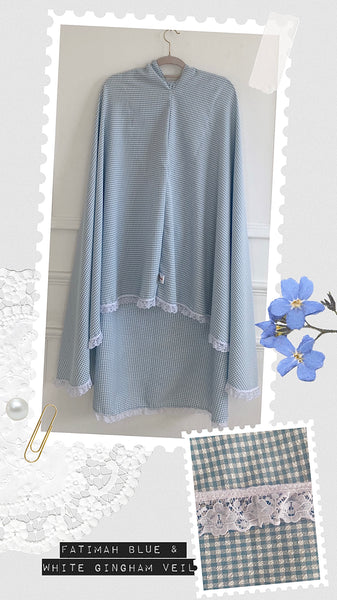 Fatimah Blue & White Gingham Lace Scarf/Veil
