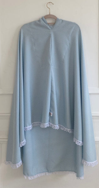 Fatimah Blue & White Gingham Lace Scarf/Veil