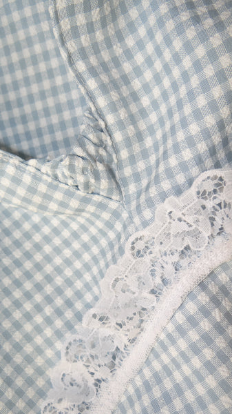 Fatimah Blue & White Gingham Lace Scarf/Veil