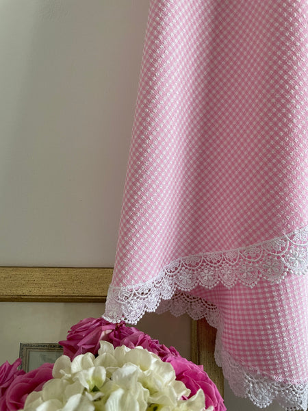 Fatimah Pink & White Gingham Lace Scarf/Veil