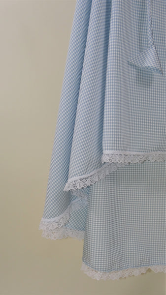 Fatimah Blue & White Gingham Lace Scarf/Veil